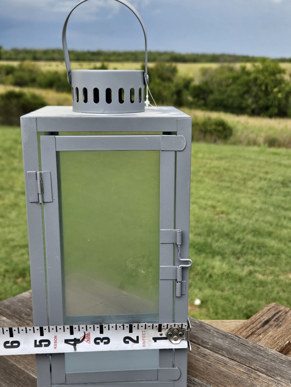 Gray Metal Candle Lantern Rustic Farmhouse Decor Glass Holder Fits 3x3 Pillar - Picture 7 of 9